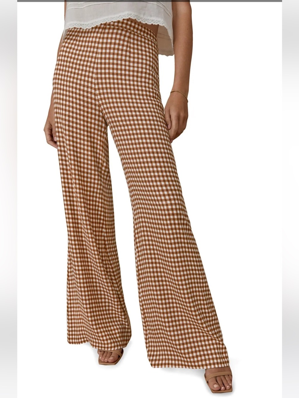 Reformation Sorrenti Wide Leg Pants chestnut checkered gingham pattern